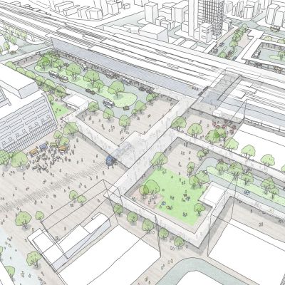 鉄道高架後の沼津駅舎・駅前広場