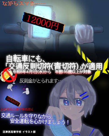 静岡県立沼津西高等学校イラスト部が作成した交通反則切符のポスター