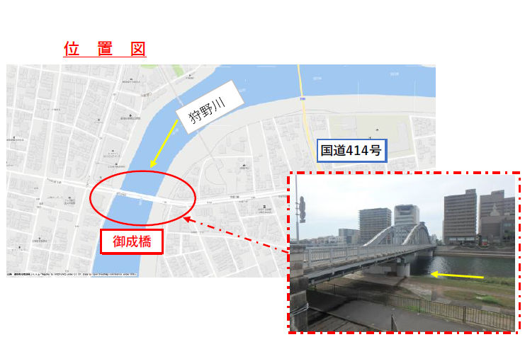 御成橋塗装工事に伴う交通規制位置図