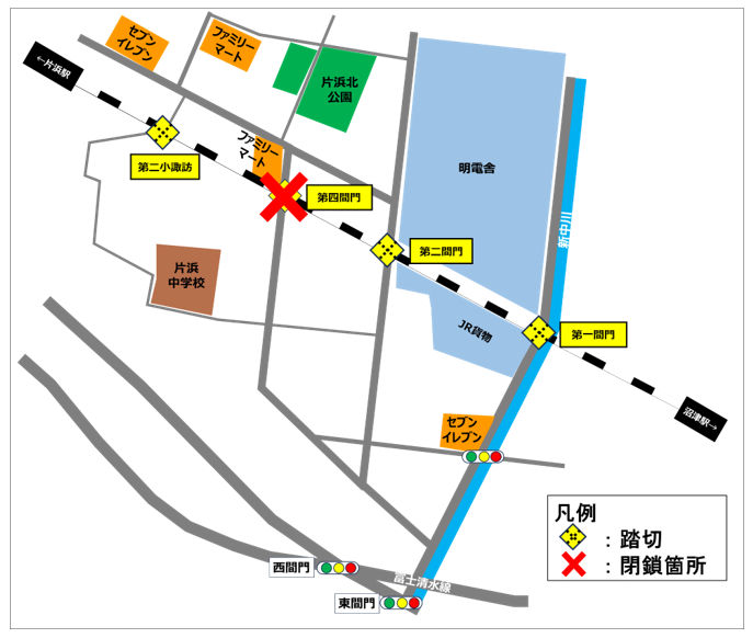 第四間門踏切位置図のイラスト
