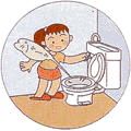 女の子がトイレの水を流しているイラスト
