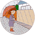 女性が傘をさして排水溝を眺めているイラスト