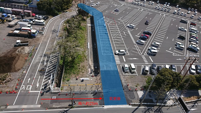 市営香貫駐車場の進入路の変更を説明している画像　令和2年4月15日現在 