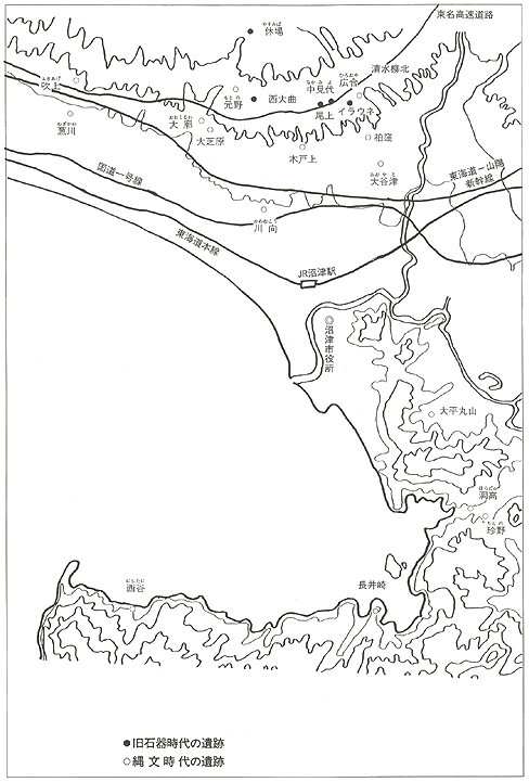 旧石器・縄文時代の遺跡地図のイラスト